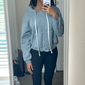 Women's Grey slightly cropped zip-up hoodie